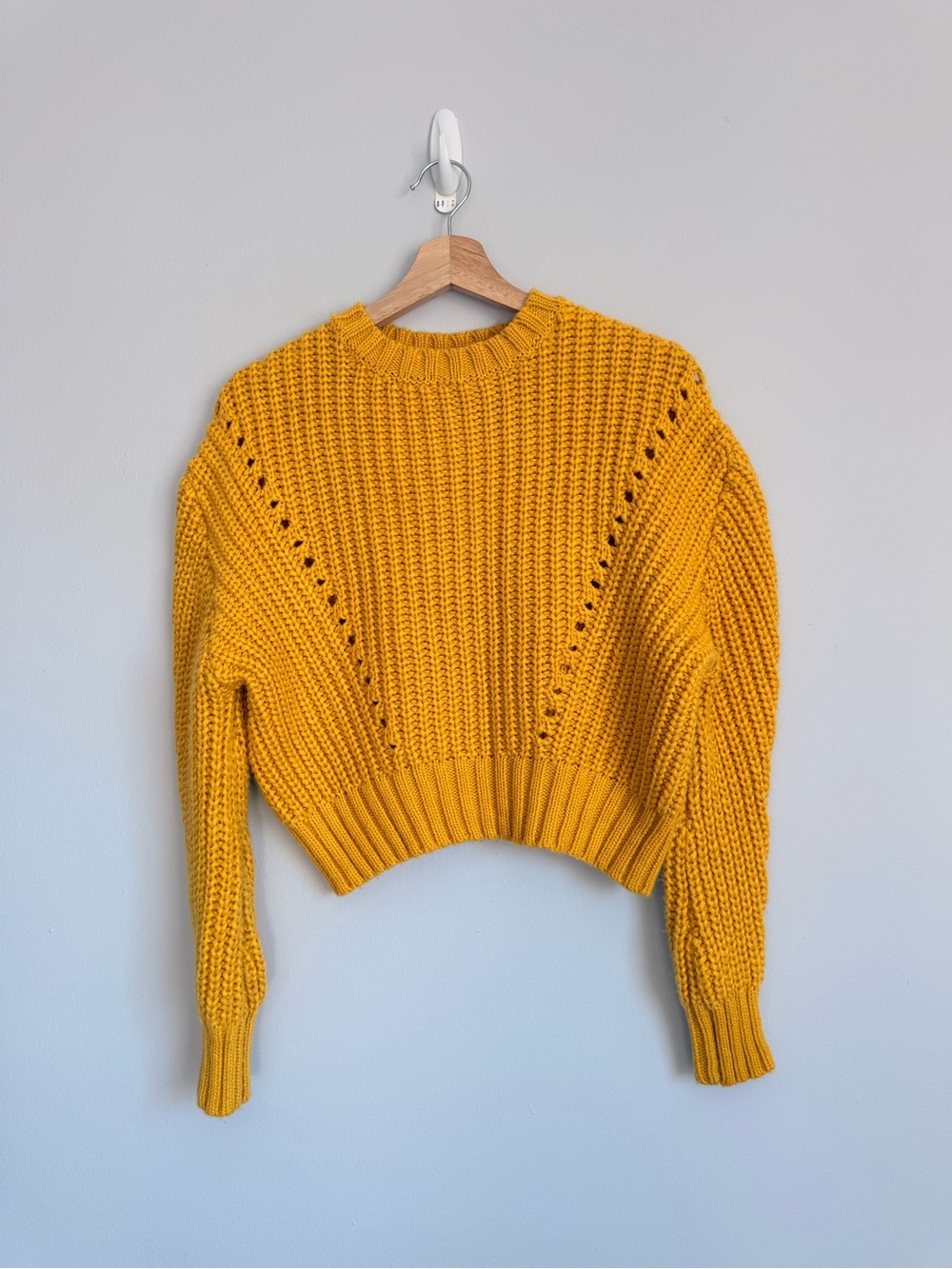 💛 Love + Crazy Mustard Yellow Cropped Chunky Knit Sweater S